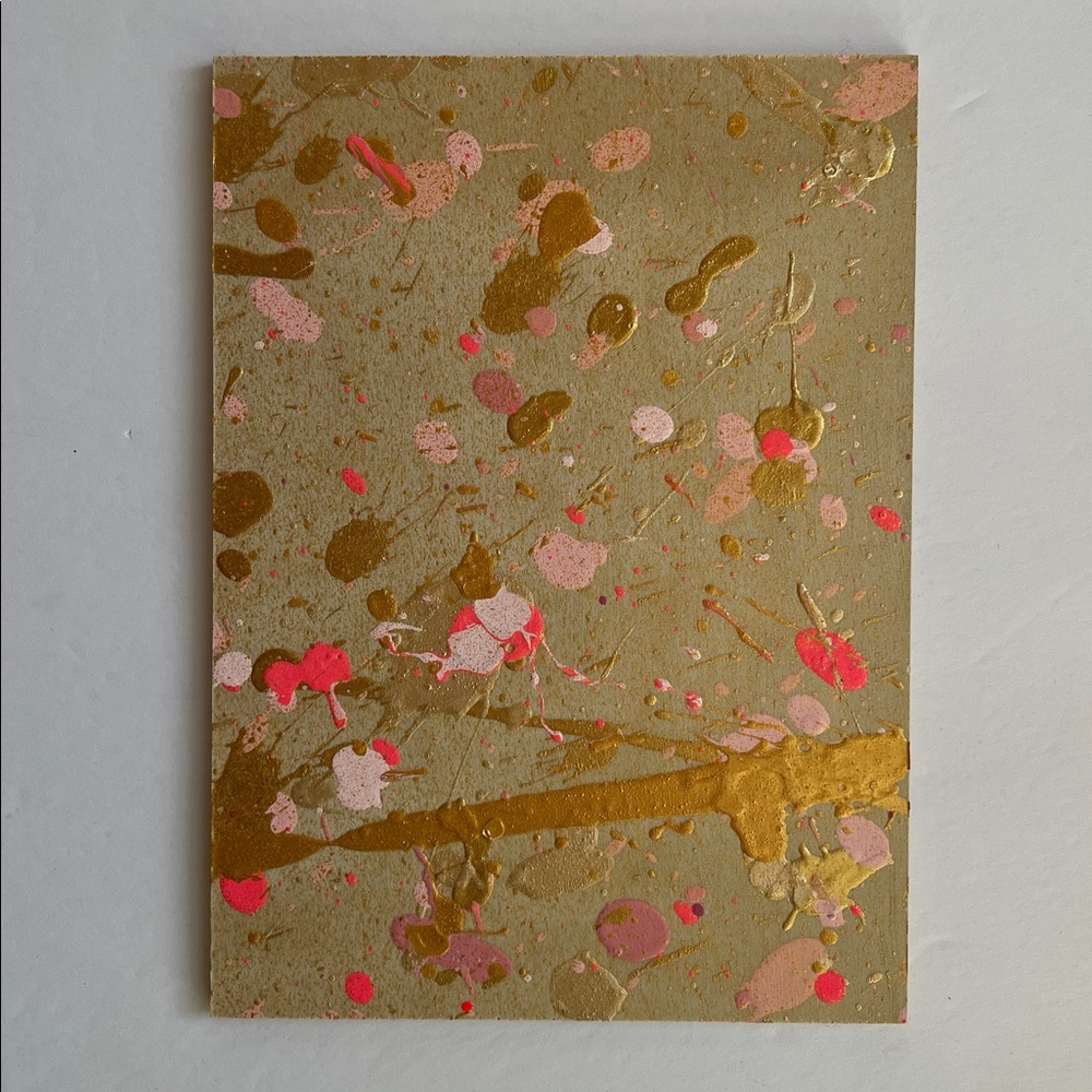 Abstract Original Art Metallic Gold Pink and Coral